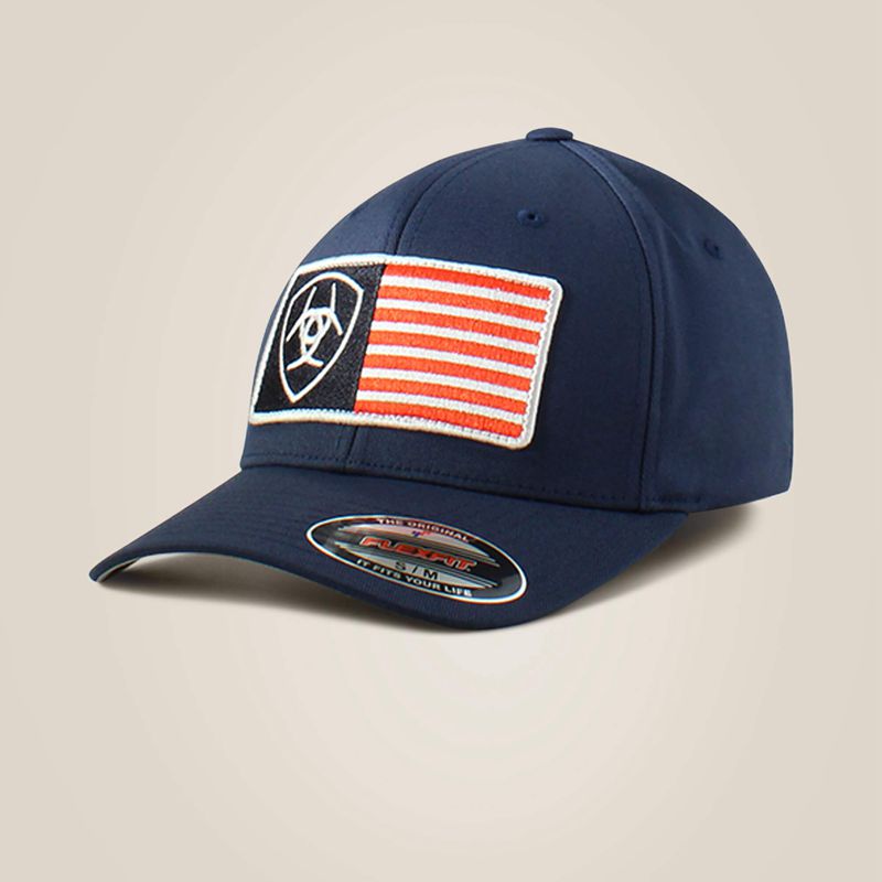 Navy Ariat Usa Flag Patch Shield Cap | 21CDEIOHP