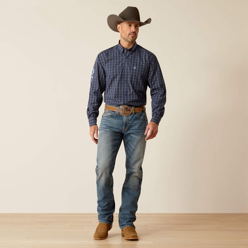 Navy Blue/Light Blue Ariat Pro Series Team Kolt Classic Fit Shirt | 14WXUFESD