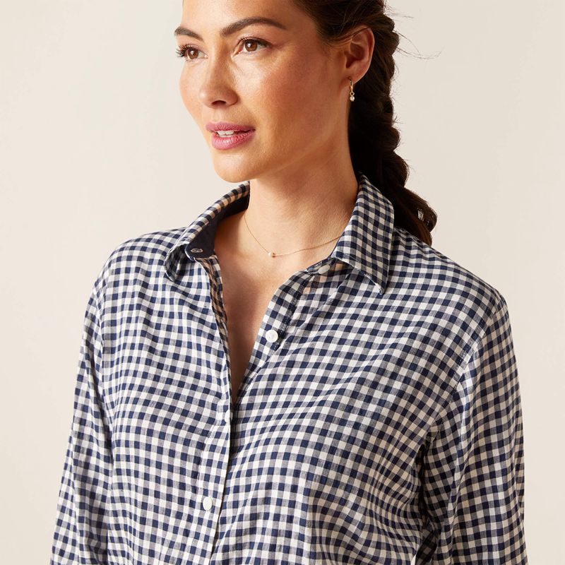 Navy Check Ariat Tiburon Shirt | 35XFPJQGB