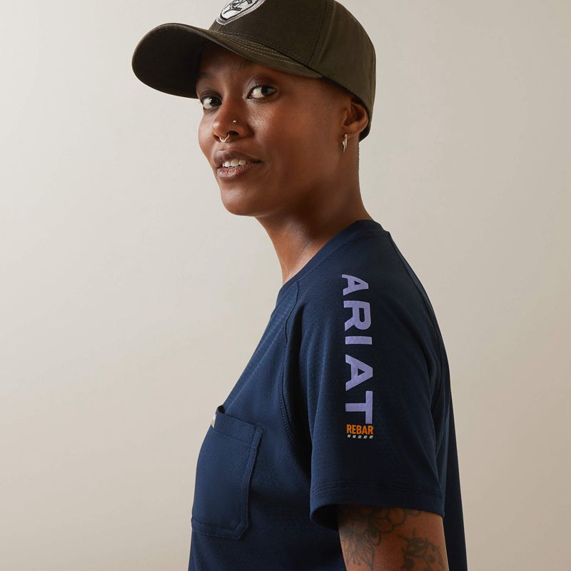 Navy/ Dusk Ariat Rebar Heat Fighter T-Shirt | 01UBDHKNI