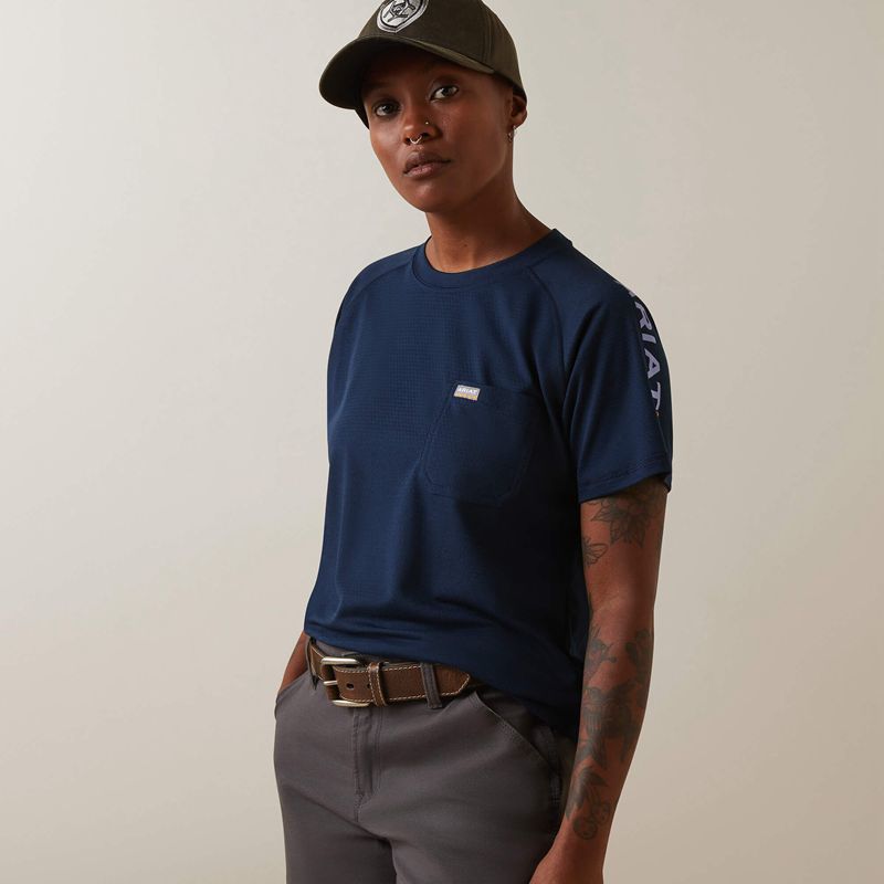 Navy/ Dusk Ariat Rebar Heat Fighter T-Shirt | 01UBDHKNI