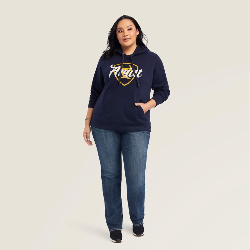 Navy Eclipse Ariat Real Shield Logo Hoodie | 51SATOLBZ