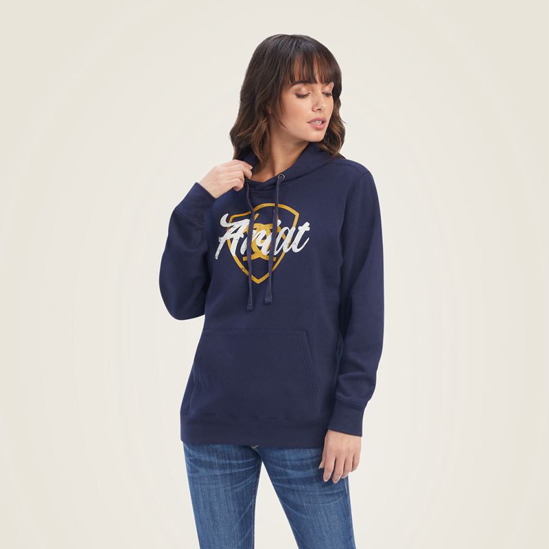 Navy Eclipse Ariat Real Shield Logo Hoodie | 51SATOLBZ