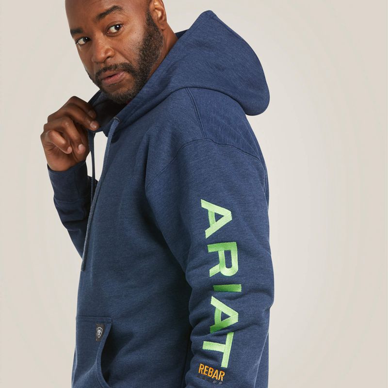 Navy Heather/Lime Ariat Rebar Graphic Hoodie | 23OCDVLEJ