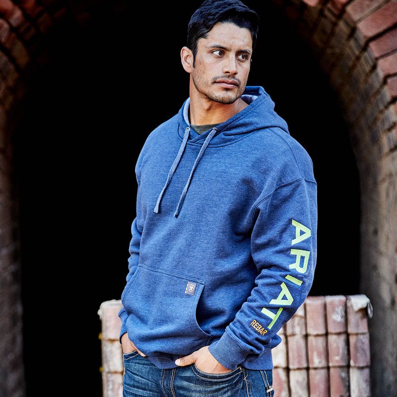 Navy Heather/Lime Ariat Rebar Graphic Hoodie | 23OCDVLEJ