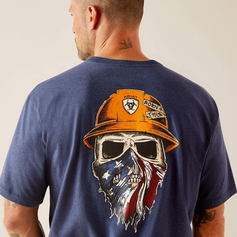 Navy Heather/Usa Ariat Rebar Workman Born For This T-Shirt | 49FQRHATB