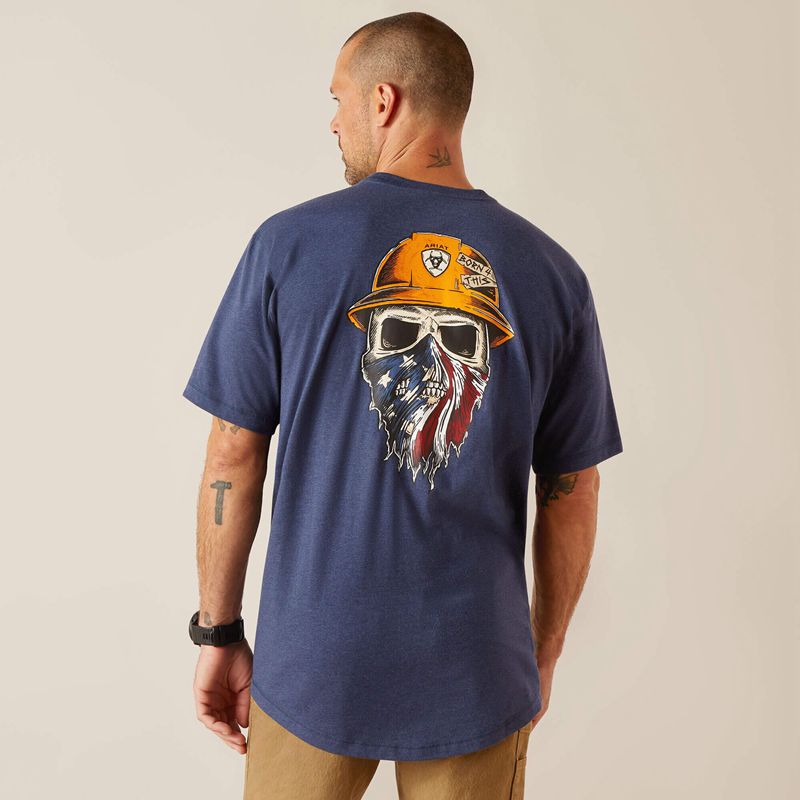 Navy Heather/Usa Ariat Rebar Workman Born For This T-Shirt | 49FQRHATB