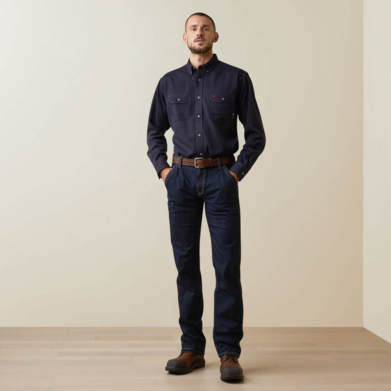 Navy Heather Ariat Fr Air Inherent Work Shirt | 08CRDIHQG