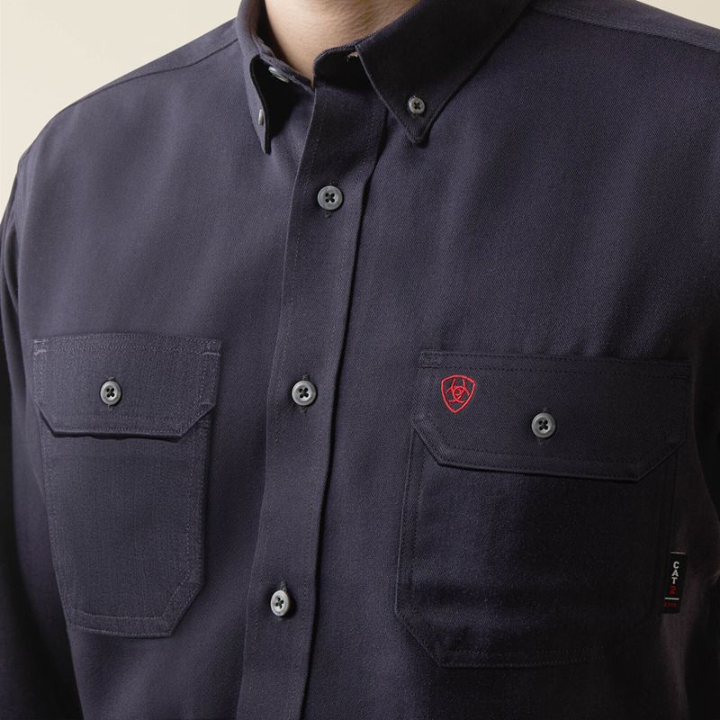 Navy Heather Ariat Fr Air Inherent Work Shirt | 08CRDIHQG