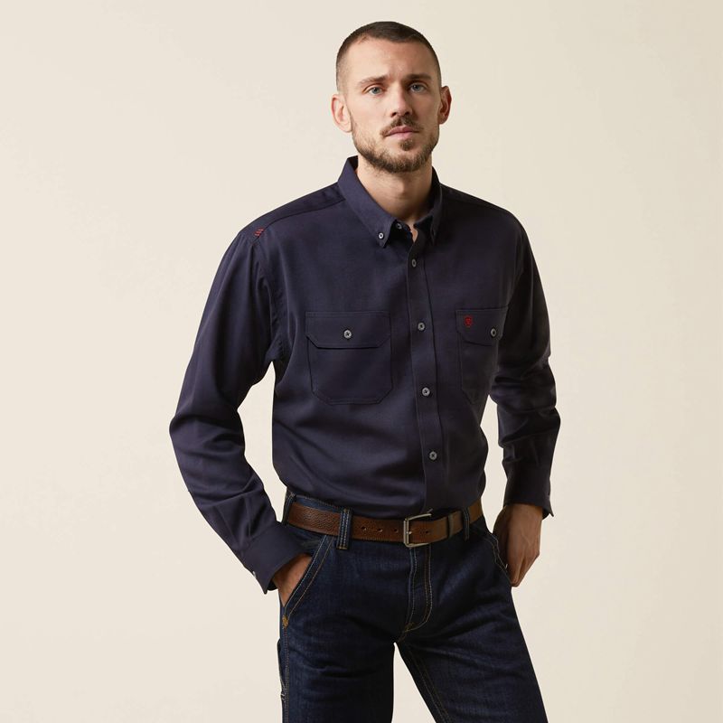 Navy Heather Ariat Fr Air Inherent Work Shirt | 08CRDIHQG