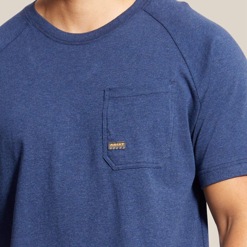 Navy Heather Ariat Rebar Cotton Strong T-Shirt | 64FQBZIWG