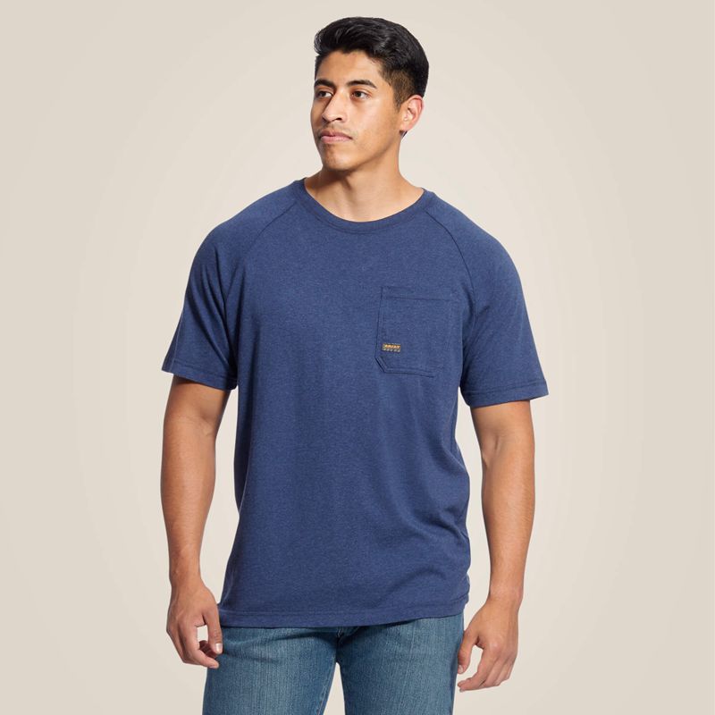 Navy Heather Ariat Rebar Cotton Strong T-Shirt | 64FQBZIWG