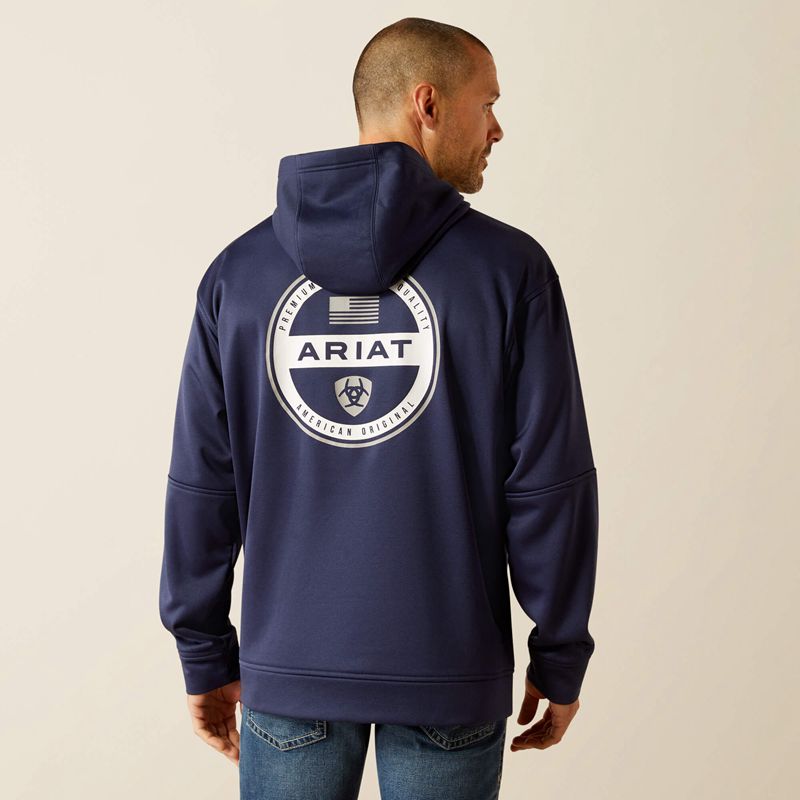 Navy Heather Ariat Tek Fleece 2.0 American Circle Hoodie | 15IELPFWV