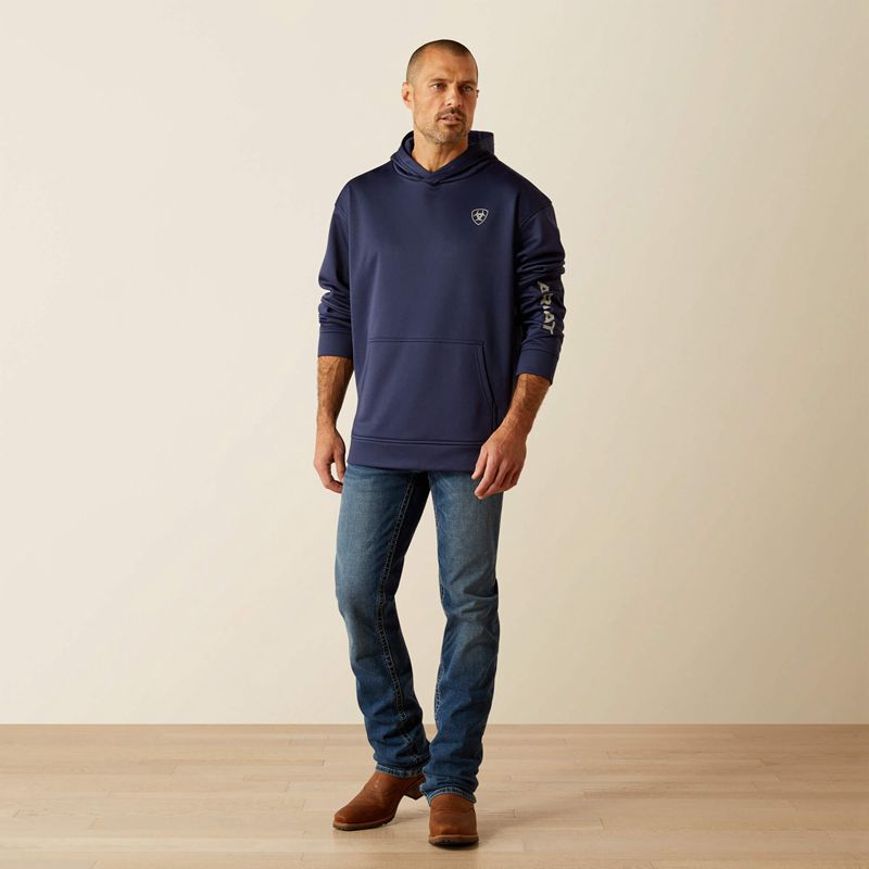 Navy Heather Ariat Tek Fleece 2.0 American Circle Hoodie | 15IELPFWV