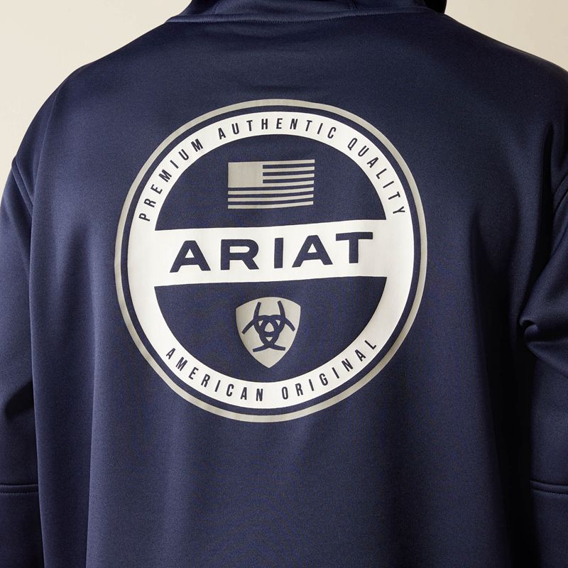 Navy Heather Ariat Tek Fleece 2.0 American Circle Hoodie | 15IELPFWV