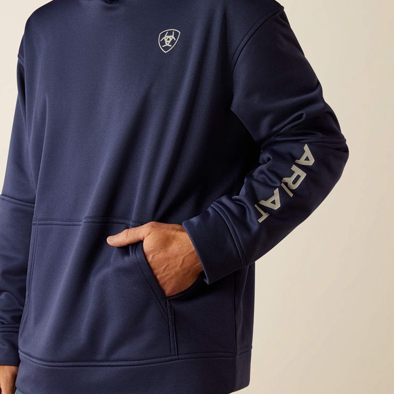 Navy Heather Ariat Tek Fleece 2.0 American Circle Hoodie | 15IELPFWV