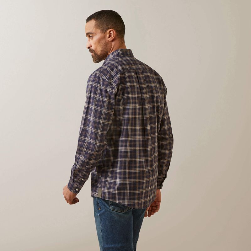 Navy Plaid Ariat Clement Shirt | 62ULGJMBF