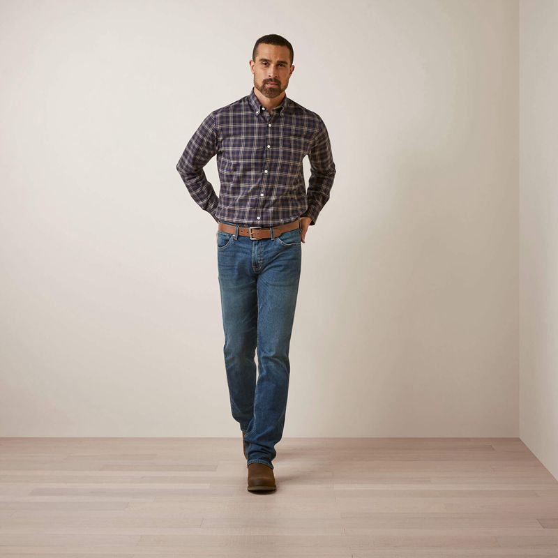 Navy Plaid Ariat Clement Shirt | 62ULGJMBF