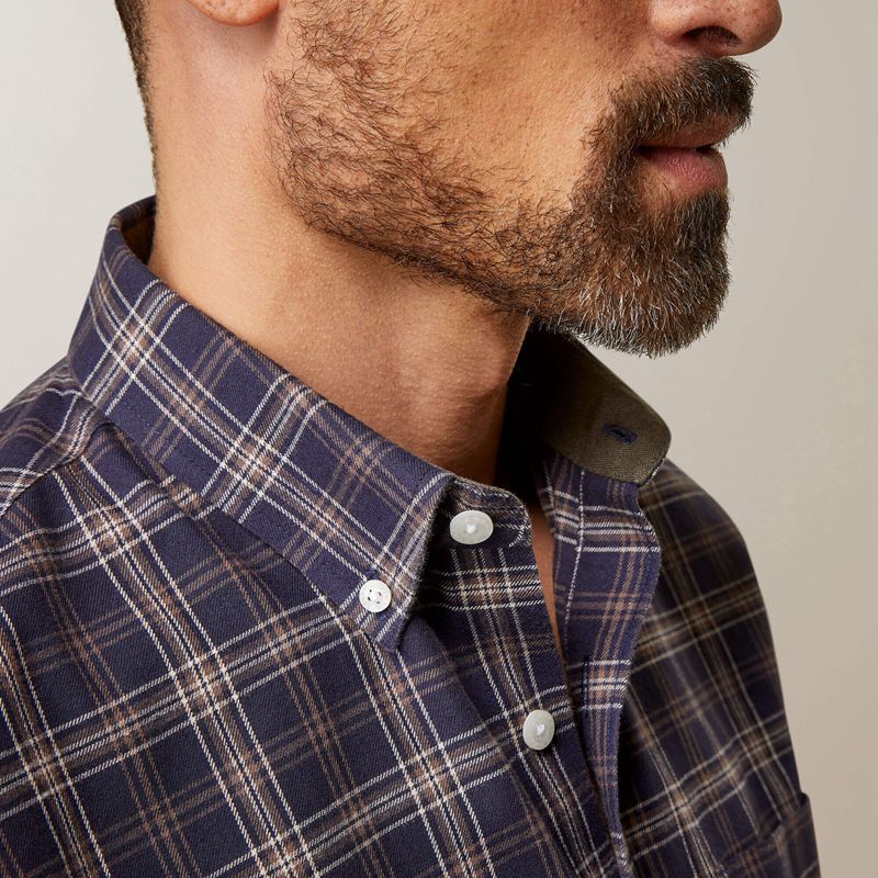 Navy Plaid Ariat Clement Shirt | 62ULGJMBF