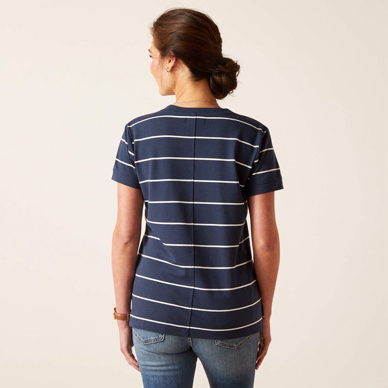 Navy Stripe Ariat Fairford T-Shirt | 64AUQOYZV