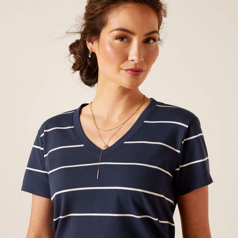 Navy Stripe Ariat Fairford T-Shirt | 64AUQOYZV