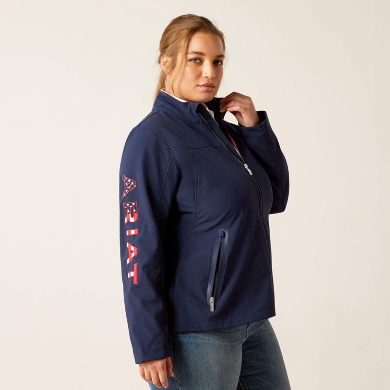 Navy Usa Ariat New Team Softshell Jacket | 32NHAXCBO