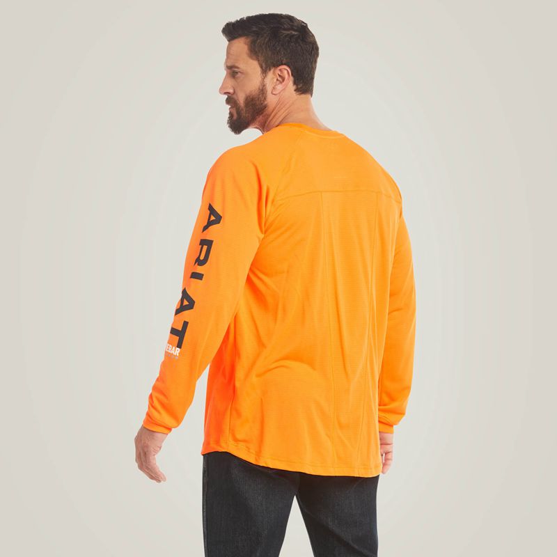 Neon Orange Ariat Rebar Heat Fighter T-Shirt | 57QLSIDKN