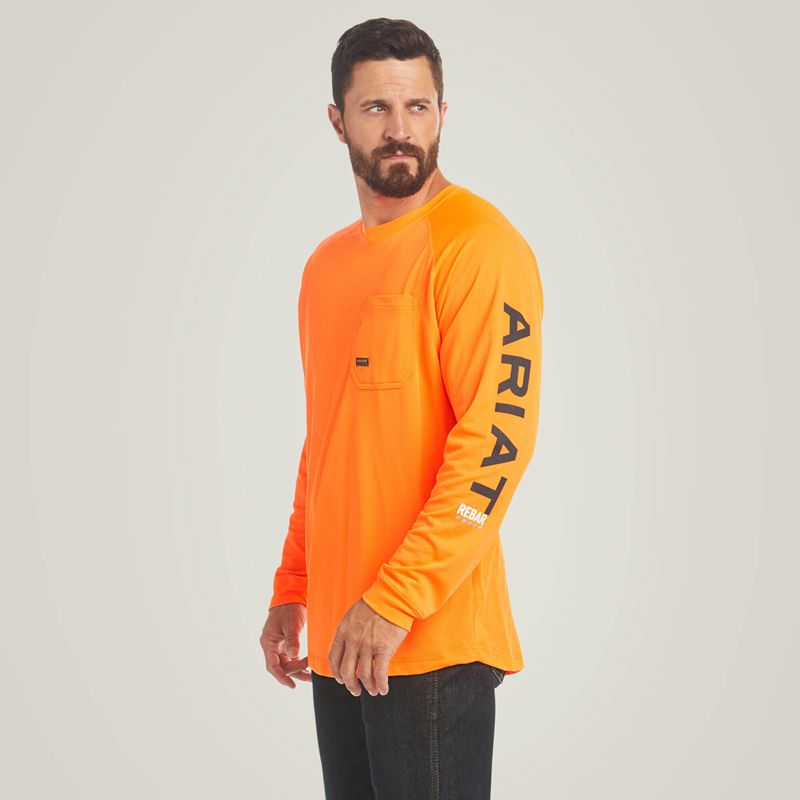 Neon Orange Ariat Rebar Heat Fighter T-Shirt | 57QLSIDKN