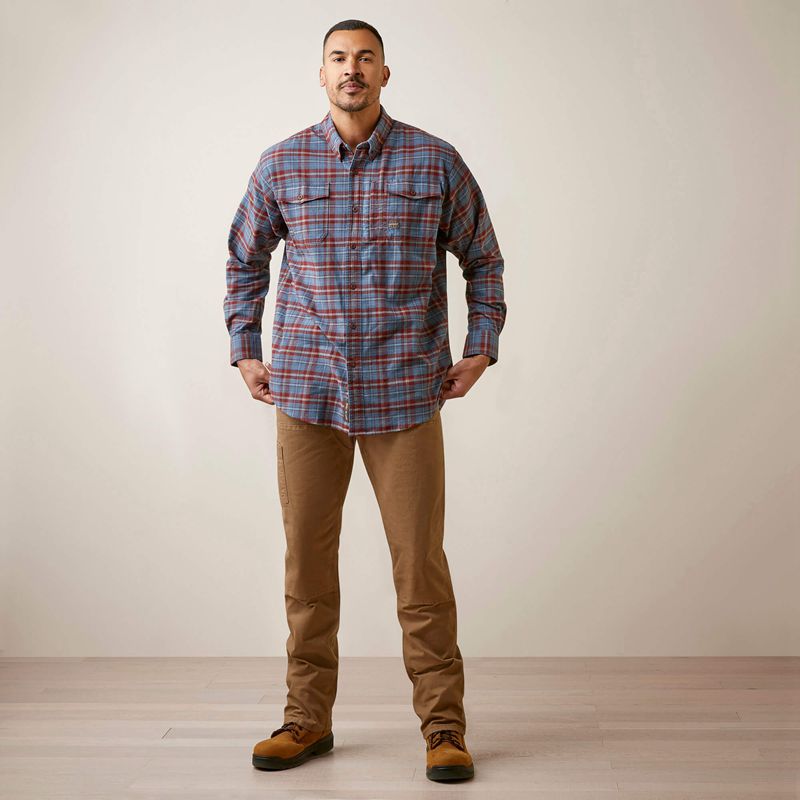 New Maroon Ariat Rebar Flannel Durastretch Work Shirt | 52TKABJGU