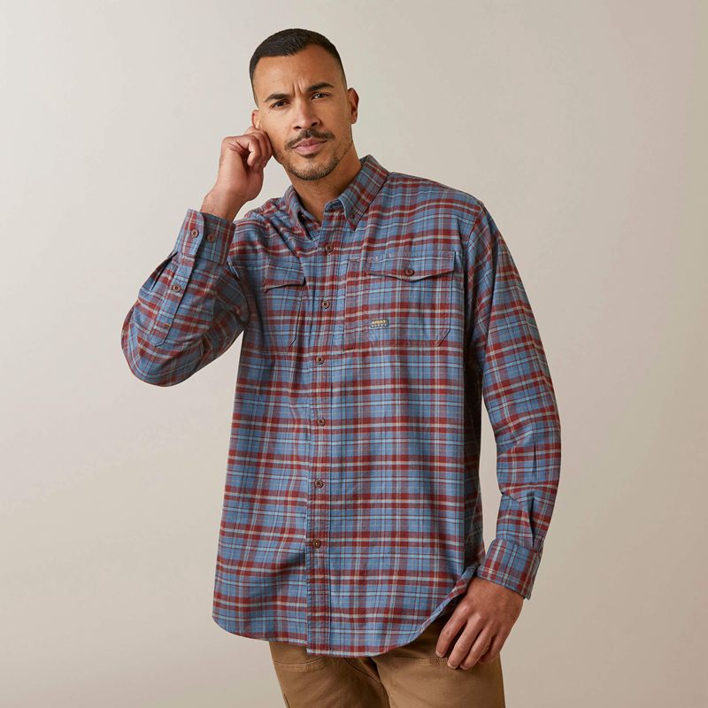 New Maroon Ariat Rebar Flannel Durastretch Work Shirt | 52TKABJGU