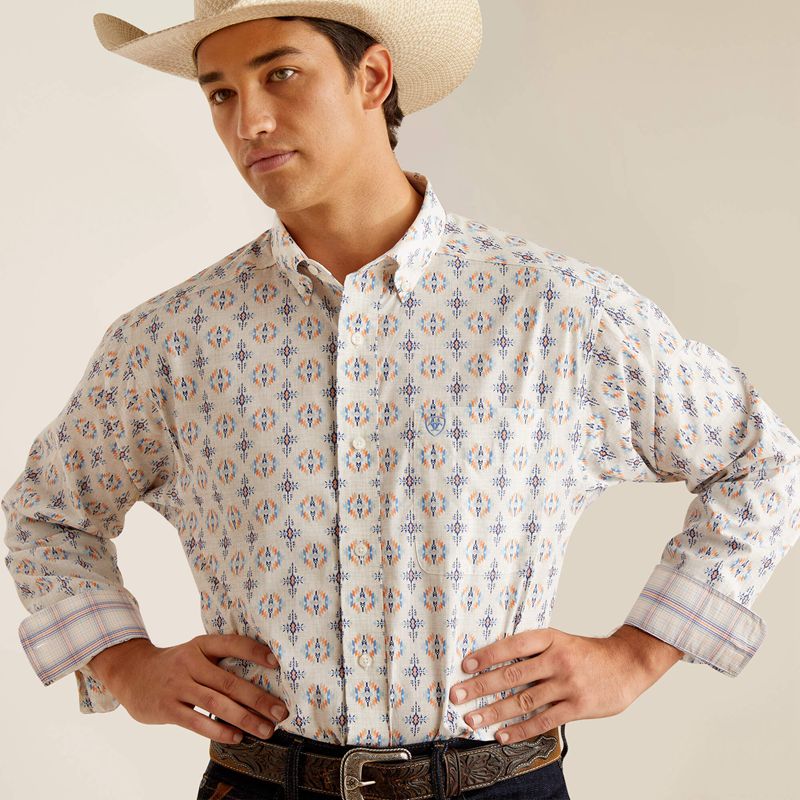 Oatmeal Ariat Wrinkle Free Remington Classic Fit Shirt | 82JPGVXKY