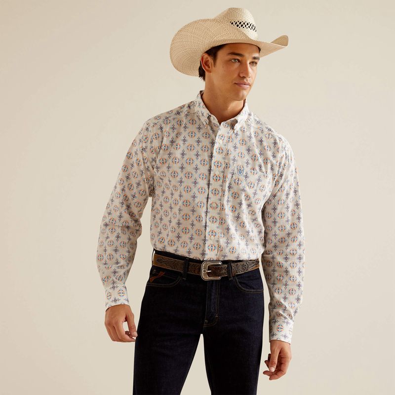 Oatmeal Ariat Wrinkle Free Remington Classic Fit Shirt | 82JPGVXKY