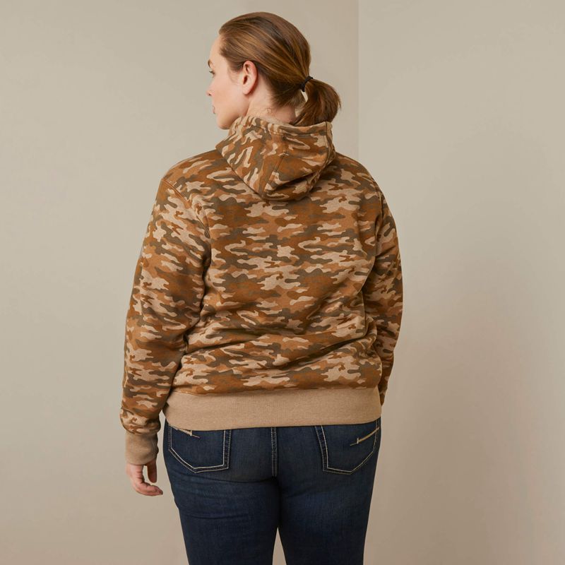 Oatmeal Camo Print Ariat Rebar Graphic Printed Hoodie | 82MCYNUGQ