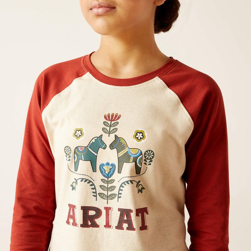 Oatmeal Heather Ariat Dala Horses T-Shirt | 46LGIXTKA