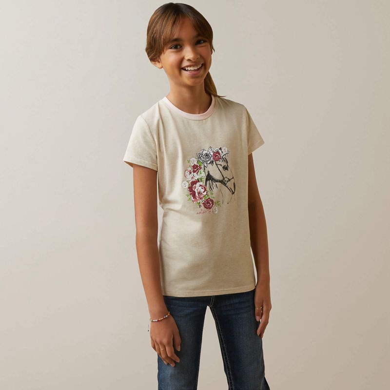 Oatmeal Heather Ariat Flora T-Shirt | 57DBEUZKC