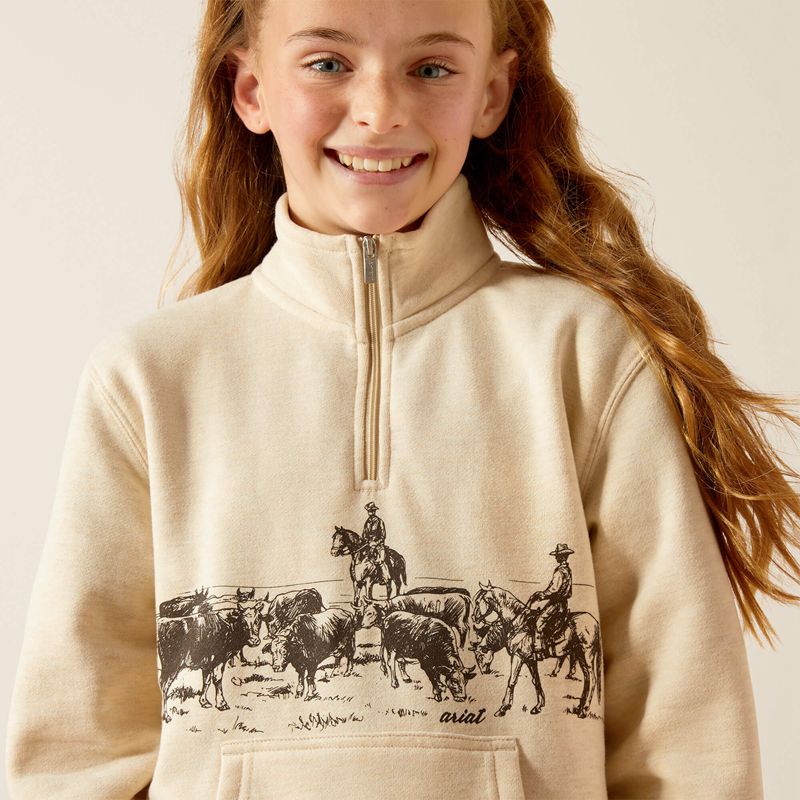 Oatmeal Heather Ariat Pasture 1/4 Zip Sweatshirt | 73IKSOJWN