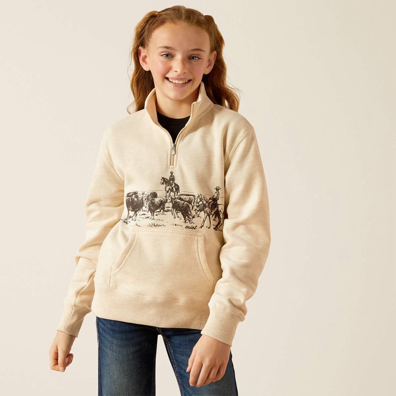 Oatmeal Heather Ariat Pasture 1/4 Zip Sweatshirt | 73IKSOJWN