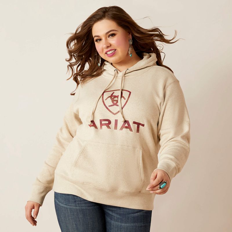 Oatmeal Heather Ariat Real Ombre Shield Hoodie | 62BKUJPSY