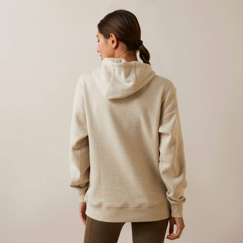 Oatmeal Heather Ariat Real Ombre Shield Hoodie | 62BKUJPSY