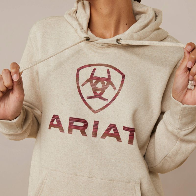 Oatmeal Heather Ariat Real Ombre Shield Hoodie | 62BKUJPSY