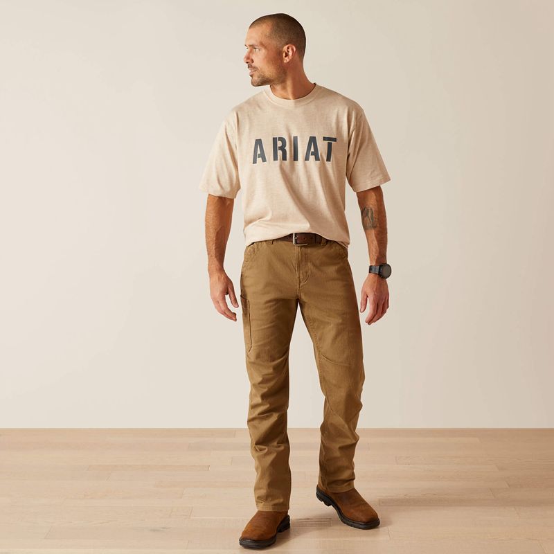 Oatmeal Heather Ariat Rebar Cotton Strong Block | 14HOGBKRE