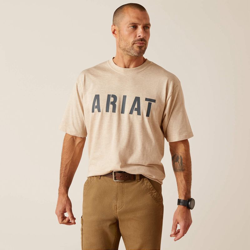 Oatmeal Heather Ariat Rebar Cotton Strong Block | 14HOGBKRE