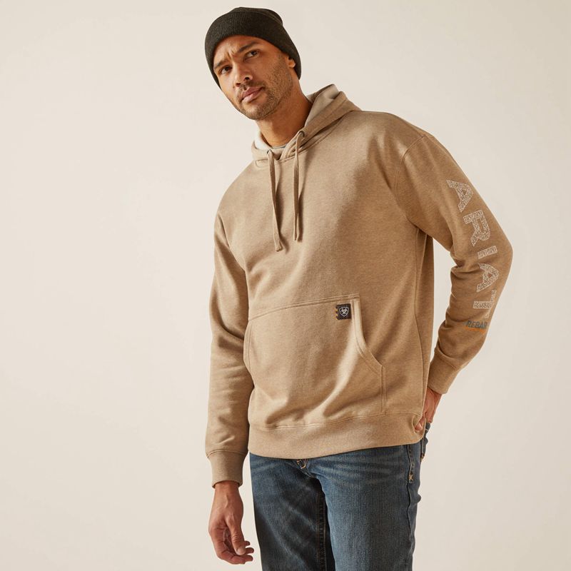 Oatmeal Heather Ariat Rebar Roughneck Pullover Hoodie | 41WOAJNTR