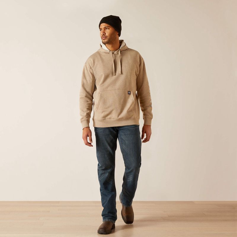 Oatmeal Heather Ariat Rebar Roughneck Pullover Hoodie | 41WOAJNTR