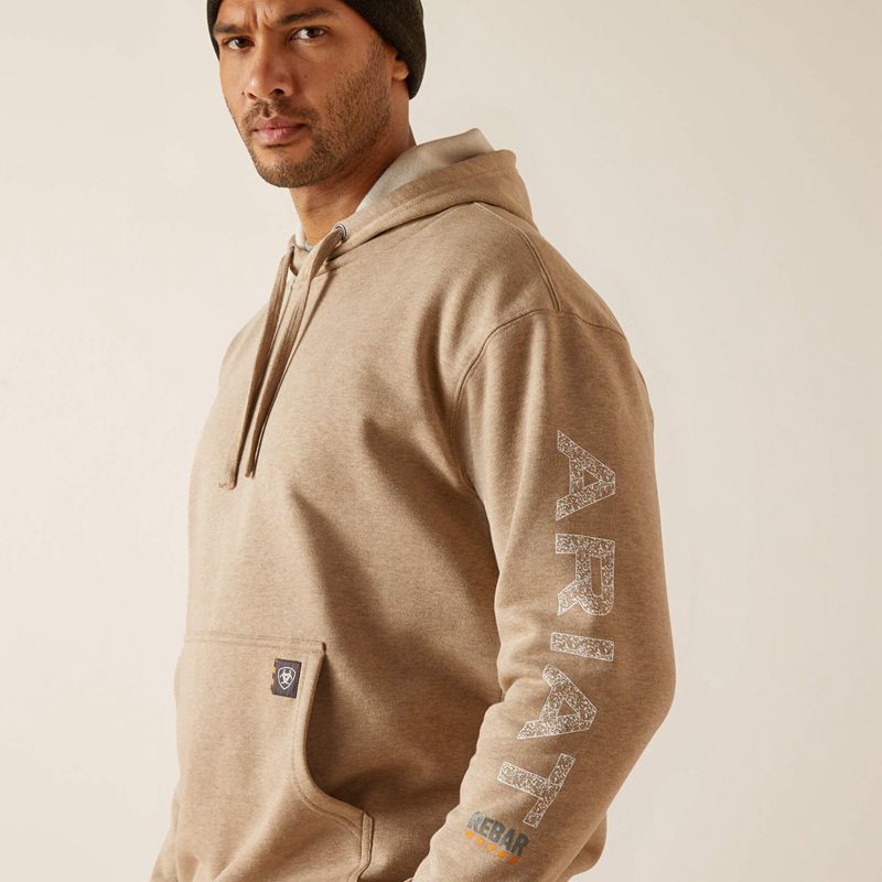 Oatmeal Heather Ariat Rebar Roughneck Pullover Hoodie | 41WOAJNTR