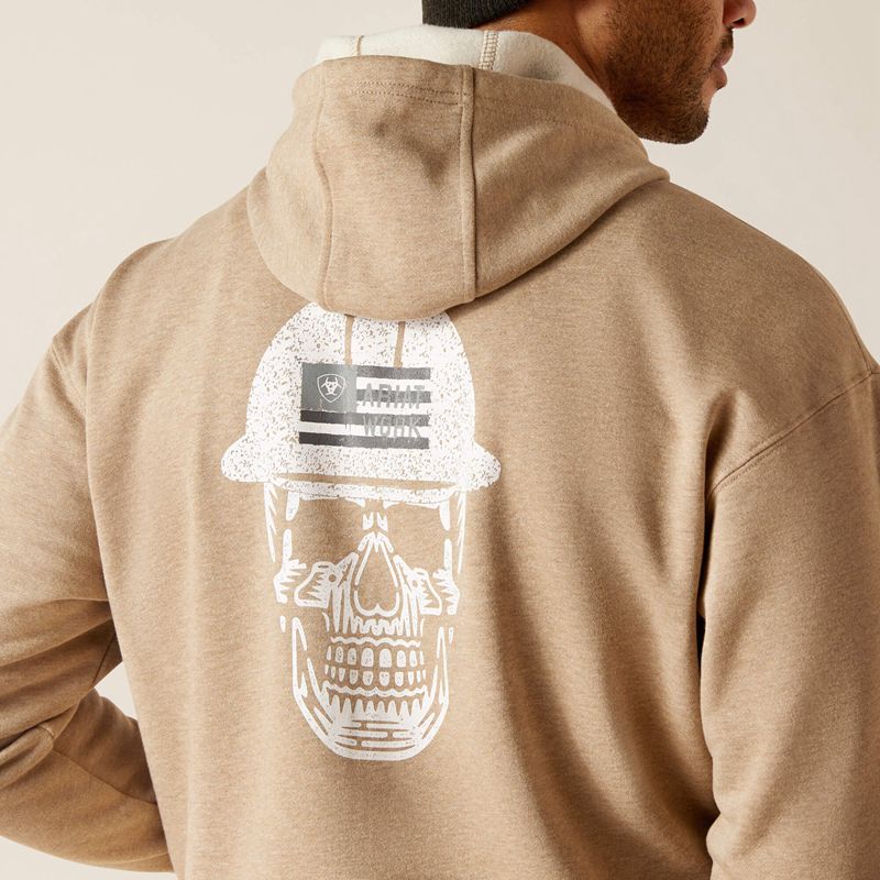 Oatmeal Heather Ariat Rebar Roughneck Pullover Hoodie | 41WOAJNTR