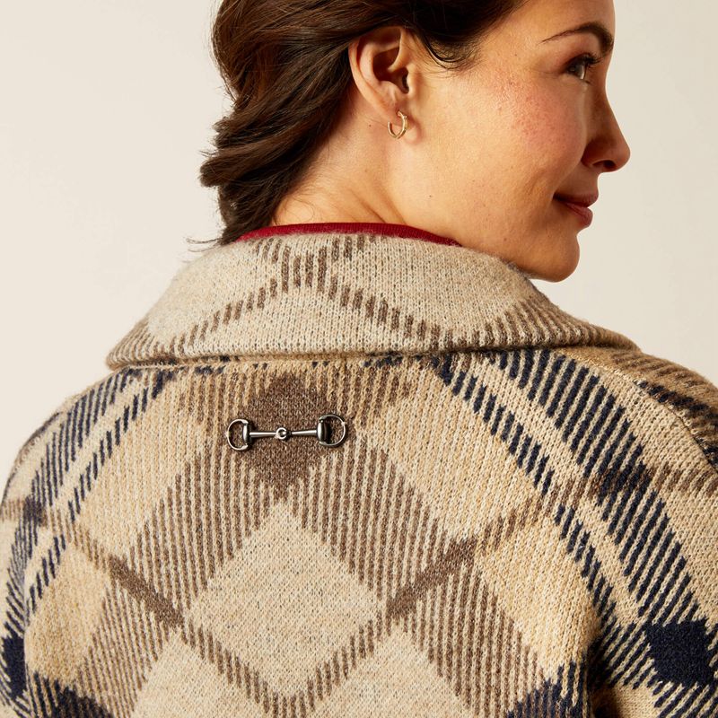 Oatmeal Plaid Ariat Ballston Cardigan | 62CTFIVOL