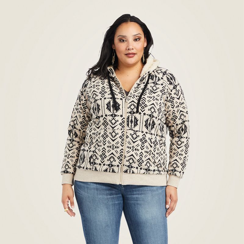 Oaxaca Print Ariat Real Sherpa Full Zip Hoodie | 02WFQKPAC