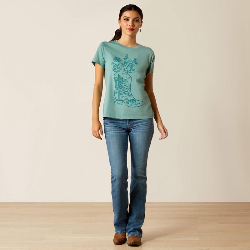 Ocean Blue Heather Ariat Garden Boot T-Shirt | 39DXFKLBH