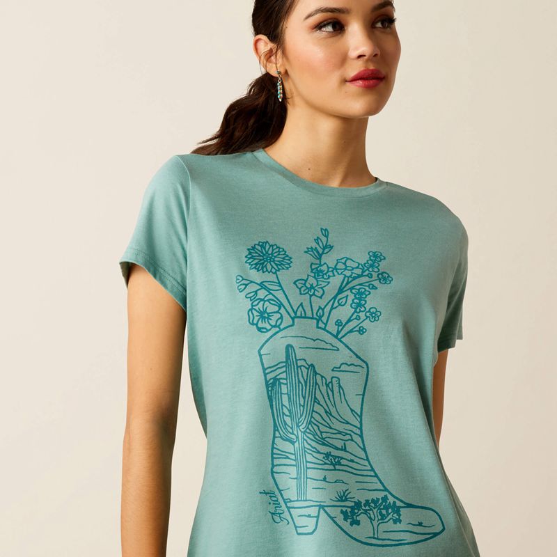 Ocean Blue Heather Ariat Garden Boot T-Shirt | 39DXFKLBH